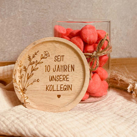 Vorratsglas "Kollegin 10 Jahre" die Geschenkidee zum Jubiläum I Kollegin | Geschenkglas mit graviertem Holzdeckel