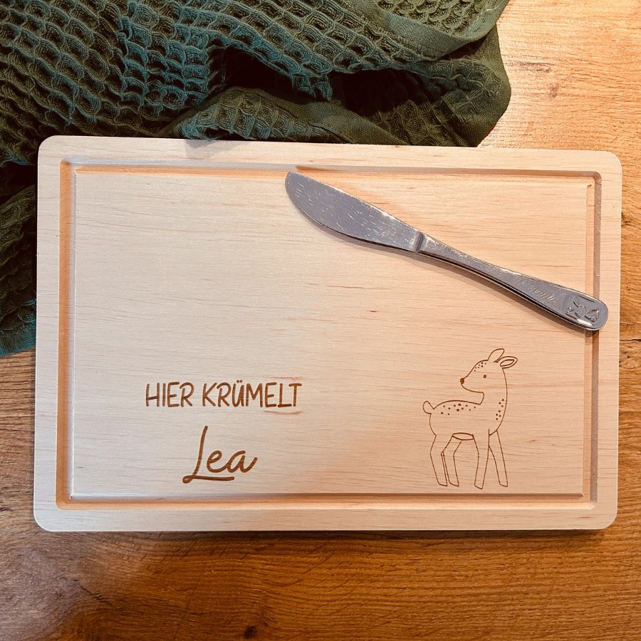 Personalisiertes Frühstücksbrett | Schneidebrett | mit Name und Motiv | aus Erlenholz | Geschenkidee | Kindergeburtstag